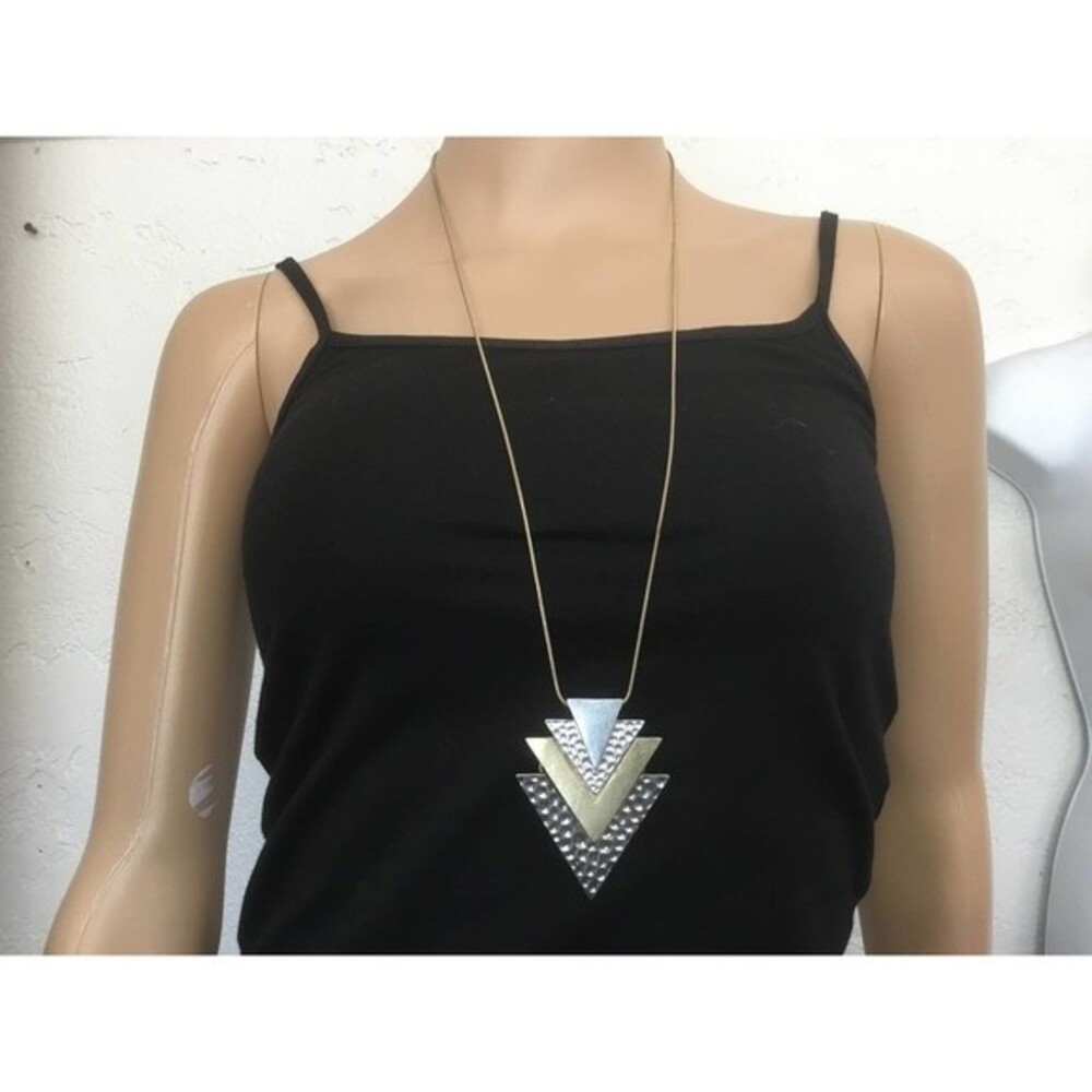 Gold and Silver Triangle Pendant Necklace